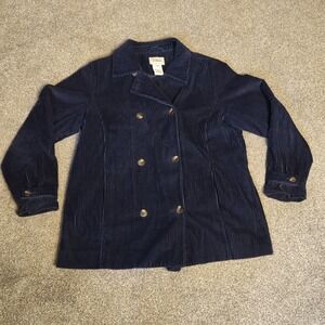 L.L.Bean Women's Navy Corduroy Chore Jacket Double Breasted Large Lined